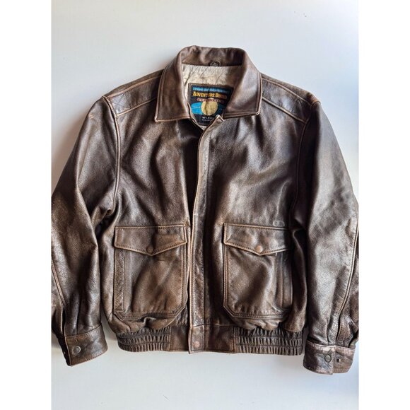Vintage WILSONS Adventure Bound Brown Leather Aviator Bomber Jacket, Size L - Picture 3 of 16